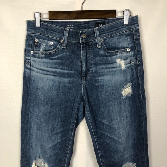 AG Adriano Goldschmied Dark Wash The Beau Slouchy Distressed Skinny Jeans 26 - Picture 3 of 9